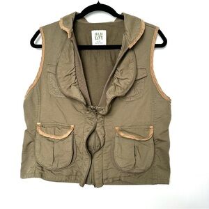 Y2K Old Navy Utility Khaki Cargo Pocket Zipper Tactical Vest Army Fishing
